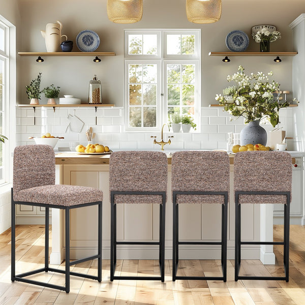 24 Inch Counter Height Bar Stool Chenille Upholstered with Backrest- Set of 4