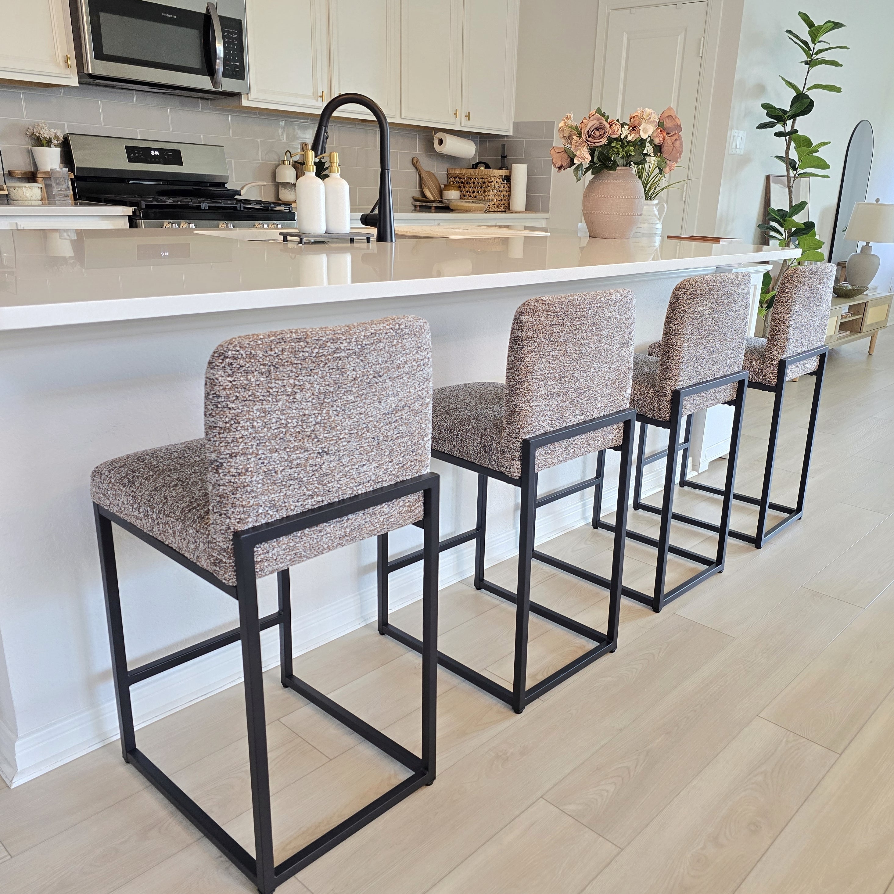 24 Inch Counter Height Bar Stool Chenille Upholstered with Backrest- S