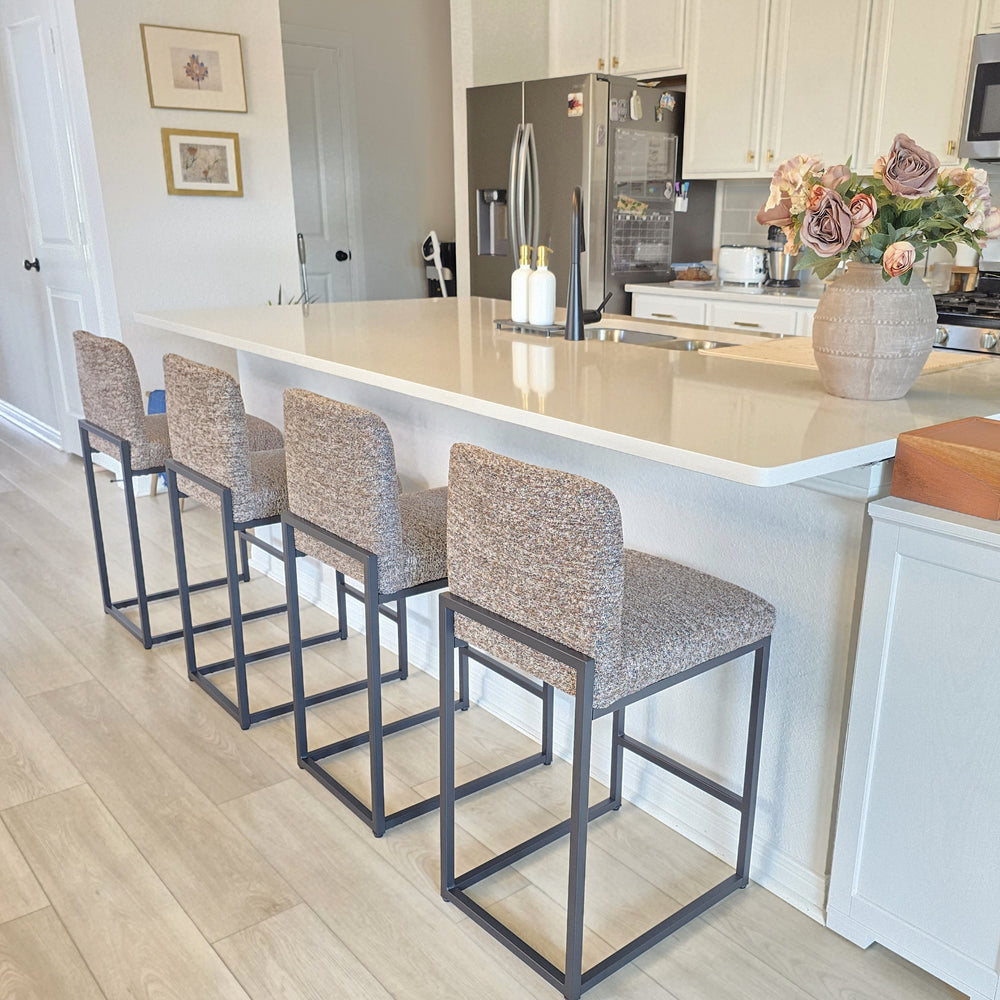 24 Inch Counter Height Bar Stool Chenille Upholstered with Backrest- Set of 4
