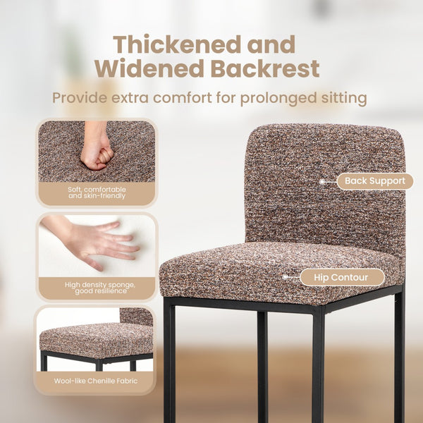 24 Inch Counter Height Bar Stool Chenille Upholstered with Backrest- Set of 4