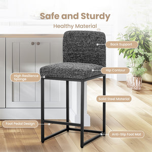24 Inch Counter Height Bar Stool Chenille Upholstered with Backrest- Set of 4