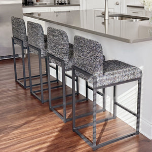 24 Inch Counter Height Bar Stool Chenille Upholstered with Backrest- Set of 4