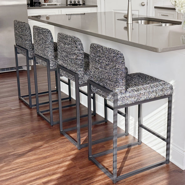 24 Inch Counter Height Bar Stool Chenille Upholstered with Backrest- Set of 4
