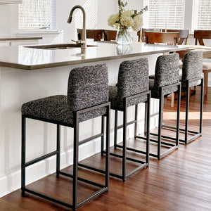 24 Inch Counter Height Bar Stool Chenille Upholstered with Backrest- Set of 4