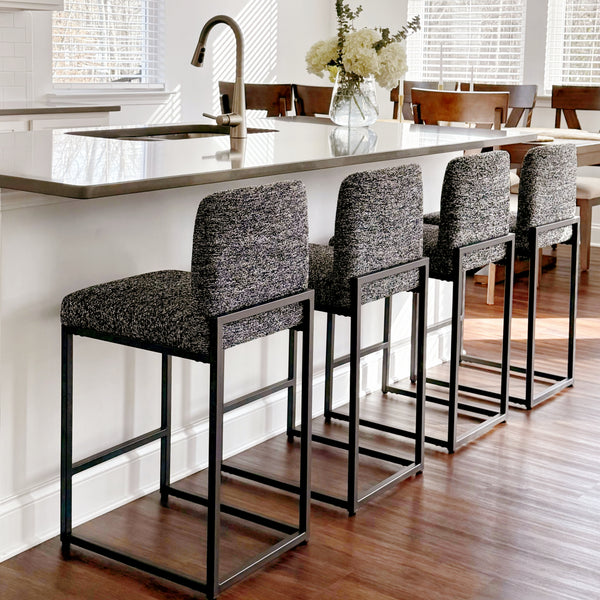 24 Inch Counter Height Bar Stool Chenille Upholstered with Backrest- Set of 4