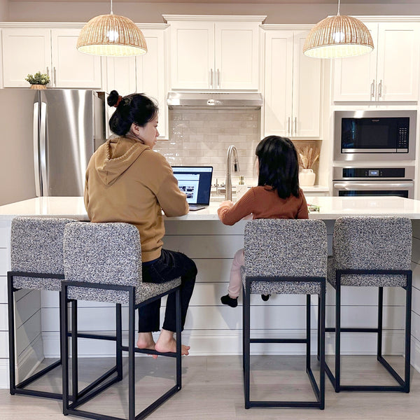 24 Inch Counter Height Bar Stool Chenille Upholstered with Backrest- Set of 4