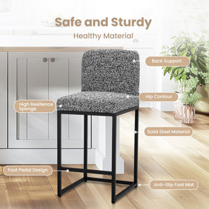 24 Inch Counter Height Bar Stool Chenille Upholstered with Backrest- Set of 4