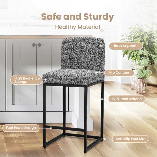 24 Inch Counter Height Bar Stool Chenille Upholstered with Backrest- Set of 4