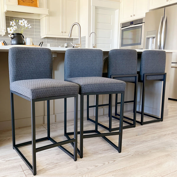 24 Inch Counter Height Bar Stool Chenille Upholstered with Backrest- Set of 4