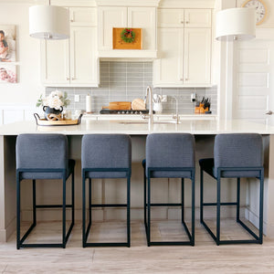 24 Inch Counter Height Bar Stool Chenille Upholstered with Backrest- Set of 4