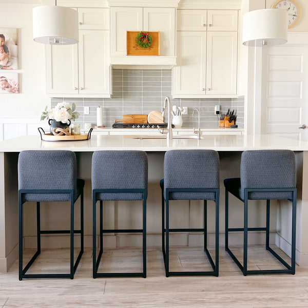 24 Inch Counter Height Bar Stool Chenille Upholstered with Backrest- Set of 4
