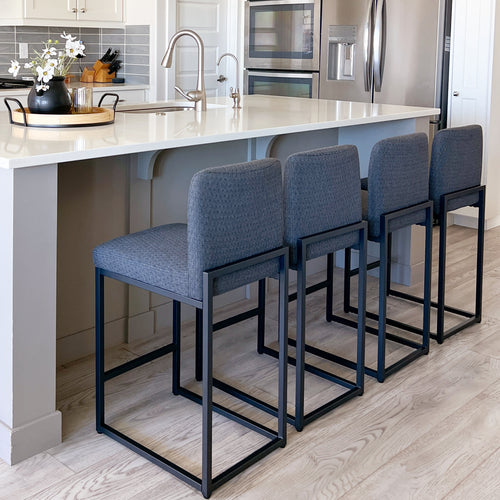 24 Inch Counter Height Bar Stool Chenille Upholstered with Backrest- Set of 4