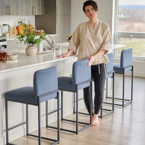 24 Inch Counter Height Bar Stool Chenille Upholstered with Backrest- Set of 4