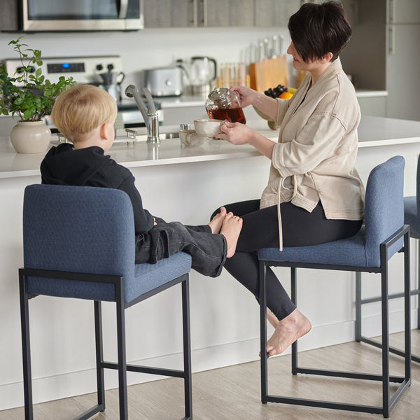 24 Inch Counter Height Bar Stool Chenille Upholstered with Backrest- Set of 4