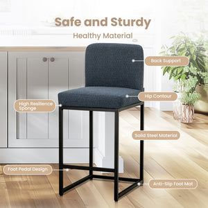 24 Inch Counter Height Bar Stool Chenille Upholstered with Backrest- Set of 4