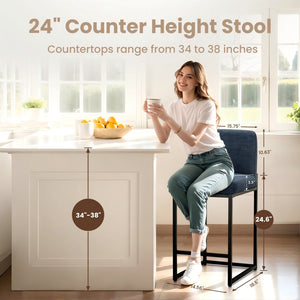 24 Inch Counter Height Bar Stool Chenille Upholstered with Backrest- Set of 4