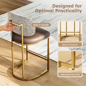 24" Modern PU and Chenille Counter Height Bar Stool, Set of 4