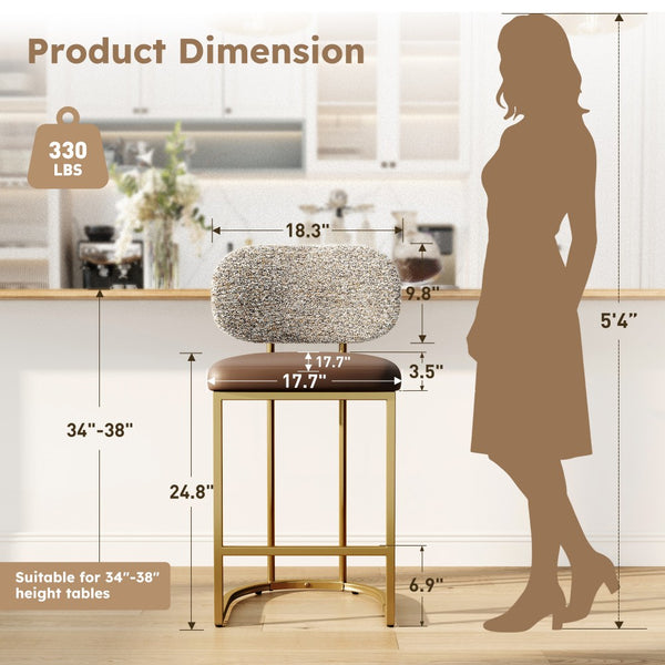 24" Modern PU and Chenille Counter Height Bar Stool, Set of 4