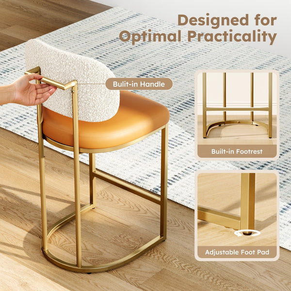 24" Modern PU and Chenille Counter Height Bar Stool, Set of 4