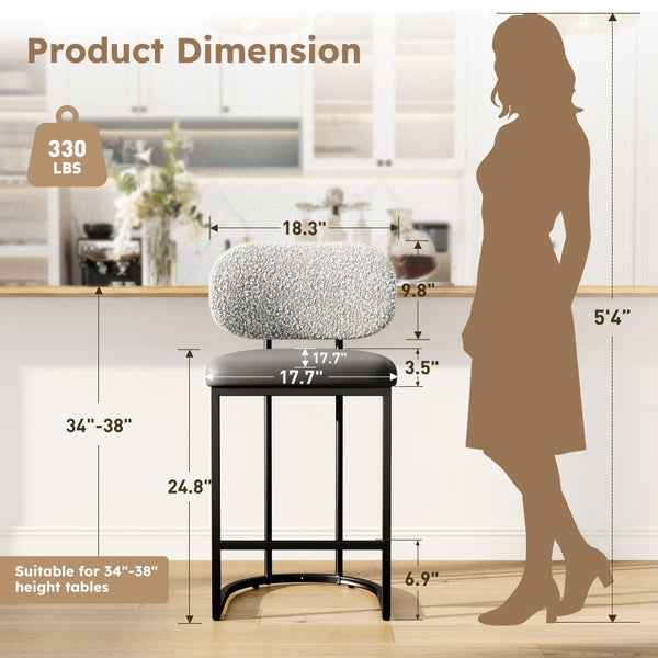 24" Modern PU and Chenille Counter Height Bar Stool, Set of 4