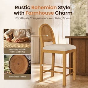 24" Boho Farmhouse Counter Height Bar Stool with Woven Cane Back