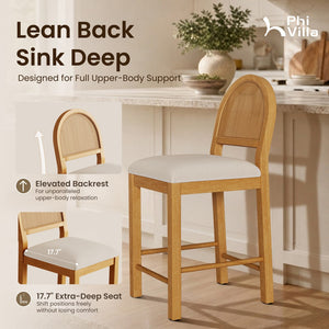 24" Boho Farmhouse Counter Height Bar Stool with Woven Cane Back