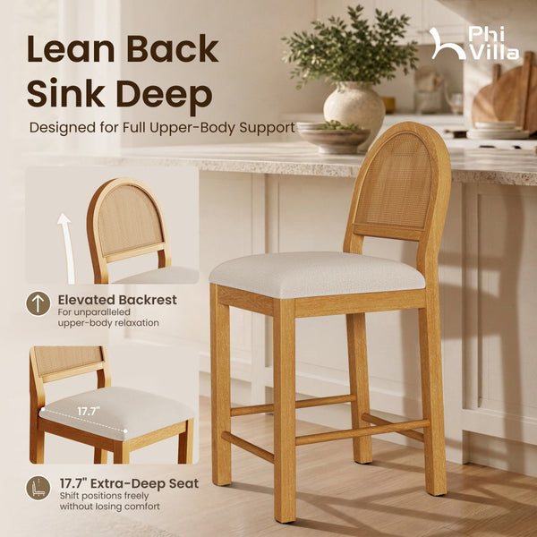 24" Boho Farmhouse Counter Height Bar Stool with Woven Cane Back