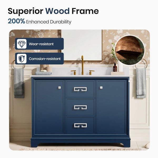48 Inch Bathroom Vanity with Sink Fully Assembled Marble Top Cabinet
