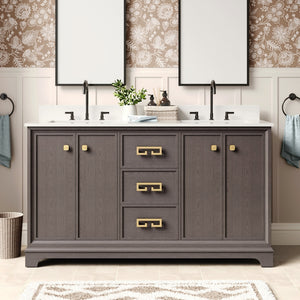 Modern Fully Assembled Double Sink Bathroom Vanity with Marble Top
