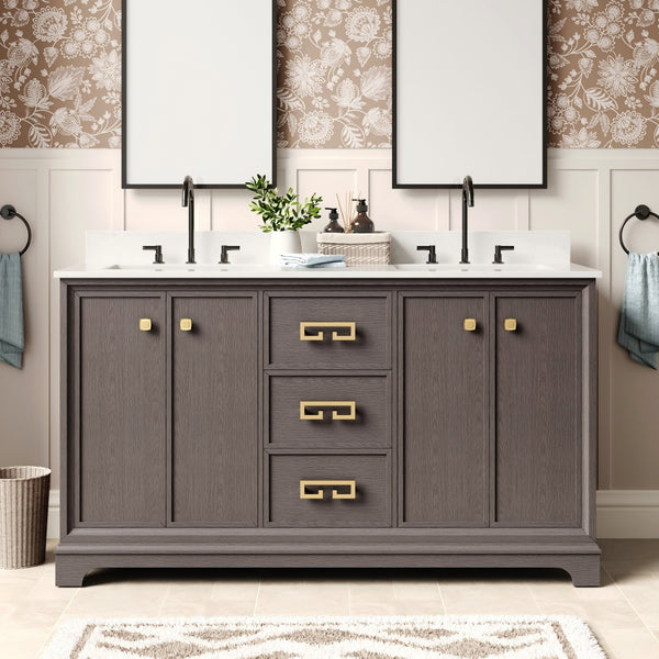 Modern Fully Assembled Double Sink Bathroom Vanity with Marble Top