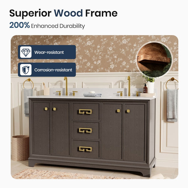 Modern Fully Assembled Double Sink Bathroom Vanity with Marble Top