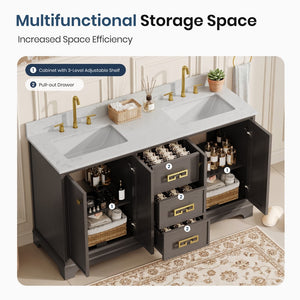 Modern Fully Assembled Double Sink Bathroom Vanity with Marble Top