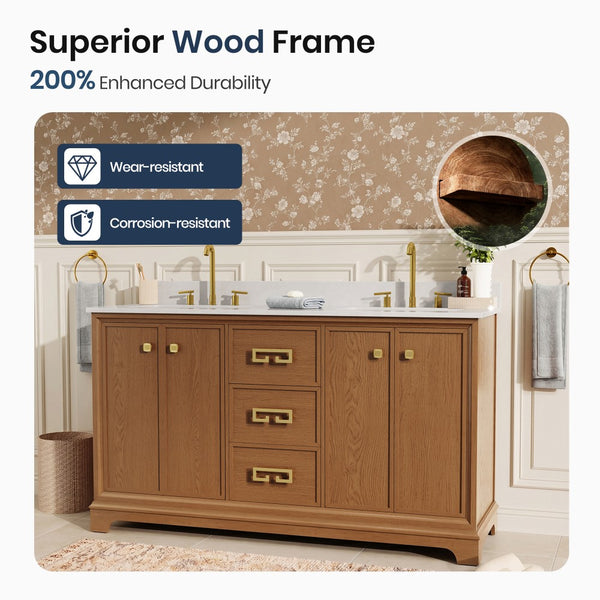 Modern Fully Assembled Double Sink Bathroom Vanity with Marble Top