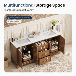 Modern Fully Assembled Double Sink Bathroom Vanity with Marble Top