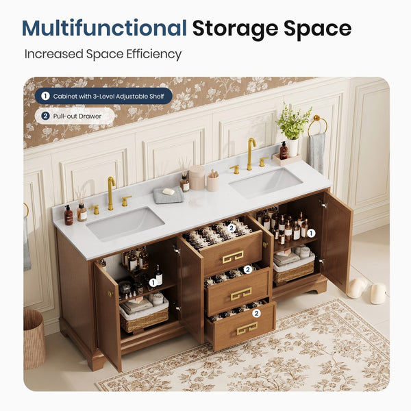 Modern Fully Assembled Double Sink Bathroom Vanity with Marble Top