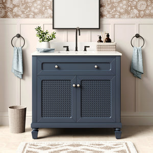 36 inch Solid Wood Single Bathroom Vanity with Marble Top