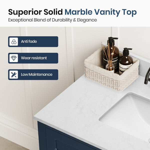36 inch Solid Wood Single Bathroom Vanity with Marble Top