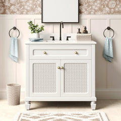 36 inch Solid Wood Single Bathroom Vanity with Marble Top