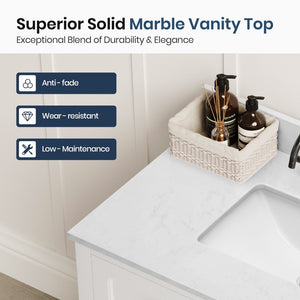 36 inch Solid Wood Single Bathroom Vanity with Marble Top