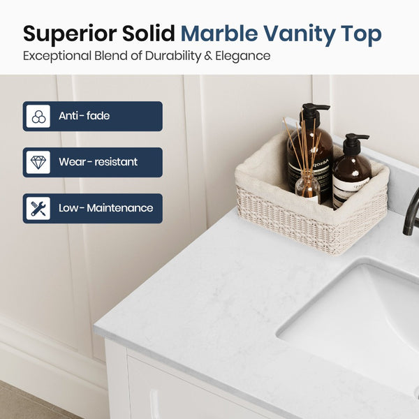 36 inch Solid Wood Single Bathroom Vanity with Marble Top