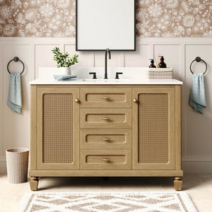 Modern Freestanding Bathroom Vanity with Solid Wood Cabinet and Stone Countertop