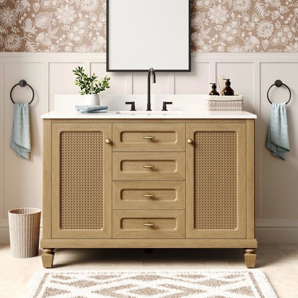 Modern Freestanding Bathroom Vanity with Solid Wood Cabinet and Stone Countertop
