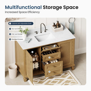 Modern Freestanding Bathroom Vanity with Solid Wood Cabinet and Stone Countertop