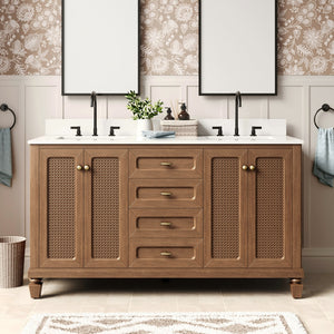 Modern Freestanding Bathroom Vanity with Solid Wood Cabinet and Stone Countertop
