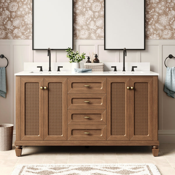 Modern Freestanding Bathroom Vanity with Solid Wood Cabinet and Stone Countertop