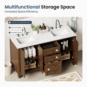 Modern Freestanding Bathroom Vanity with Solid Wood Cabinet and Stone Countertop