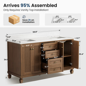 Modern Freestanding Bathroom Vanity with Solid Wood Cabinet and Stone Countertop