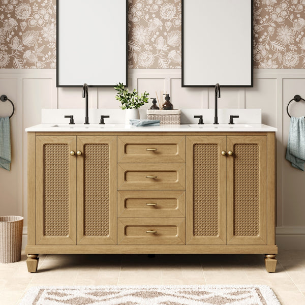 Modern Freestanding Bathroom Vanity with Solid Wood Cabinet and Stone Countertop