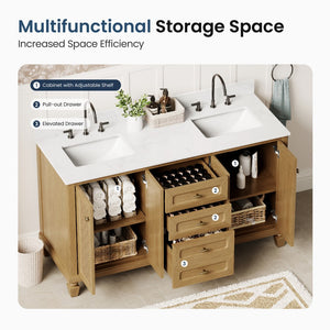 Modern Freestanding Bathroom Vanity with Solid Wood Cabinet and Stone Countertop