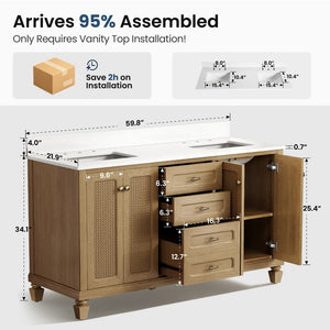 Modern Freestanding Bathroom Vanity with Solid Wood Cabinet and Stone Countertop